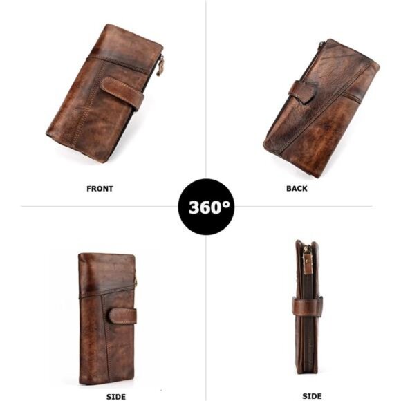 Genuine Leather Long Wallet Coffee - Picture 5 of 6